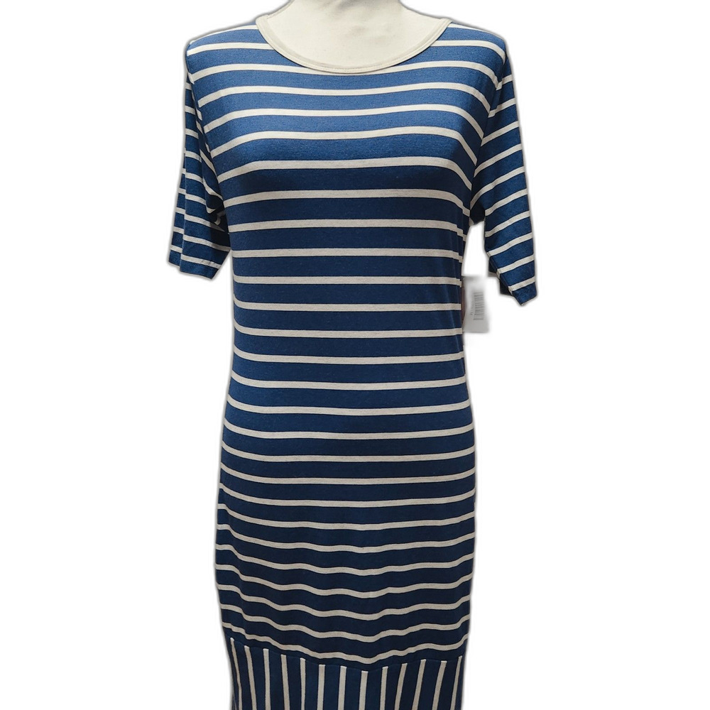 Julia LuLaRoe Striped Blue White Mixed Striped Nautical Medium 8-10 Tshirt Dress